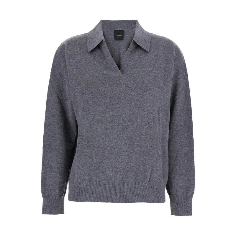 Plain. 女士 FW25 毛衣 灰色Polo风格衣领V领羊绒女士毛衣