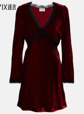 RIXO 女款Macie 蕾丝边天鹅绒迷你连衣裙 迷衣时尚