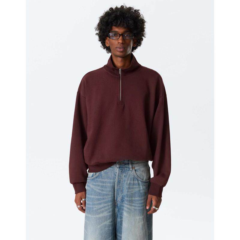 Weekday 男士 卫衣 宽松款合身半拉链酒红色运动衫