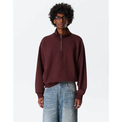 Weekday 男士 卫衣 宽松款合身半拉链酒红色运动衫