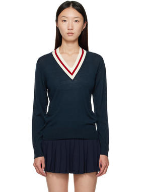 Sporty  Rich 女士 毛衣 海军蓝 SRC Minimalist V-Neck