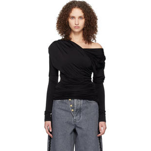 Ganni 甘尼 女士 上衣 黑色 Shiny Jersey Ruched 上装