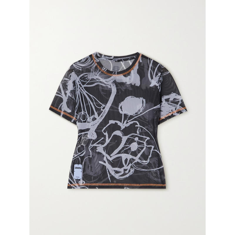 McQ Alexander McQueen 女士 FW22 T恤 印花弹性网纱T恤