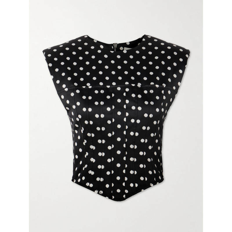 Ganni 女士 SS26 背心 recycled-satin 波尔卡圆点束腰上衣