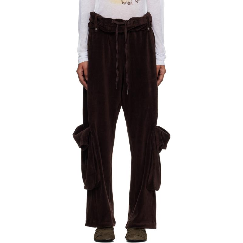 OPEN YY 女士 长裤 棕色 Rolled Waist Velour 工装裤
