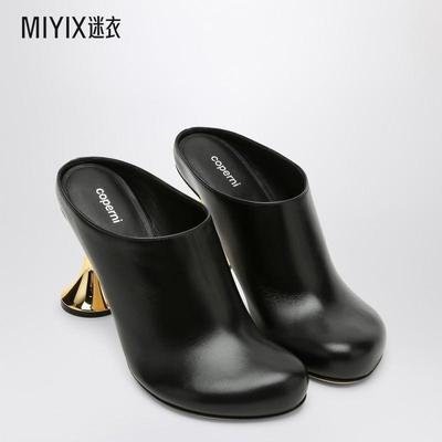 Coperni 女款Orchestra 封口鞋跟皮质凉拖(黑色) 迷衣时尚