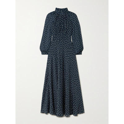 RIXO 女士 SS26 中长连衣裙 Paige 束带波尔卡圆点真丝雪纺半高领