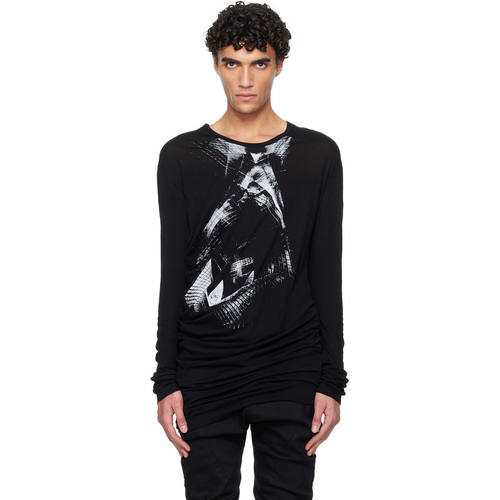 julius 男士 T恤 黑色 Numinous Print Curved