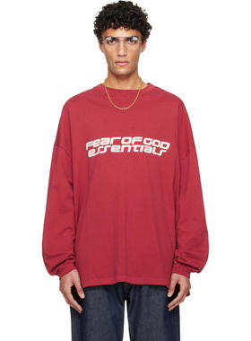 Essentials 男士 T恤 红色 Holiday 系列 90s 长袖 T 恤