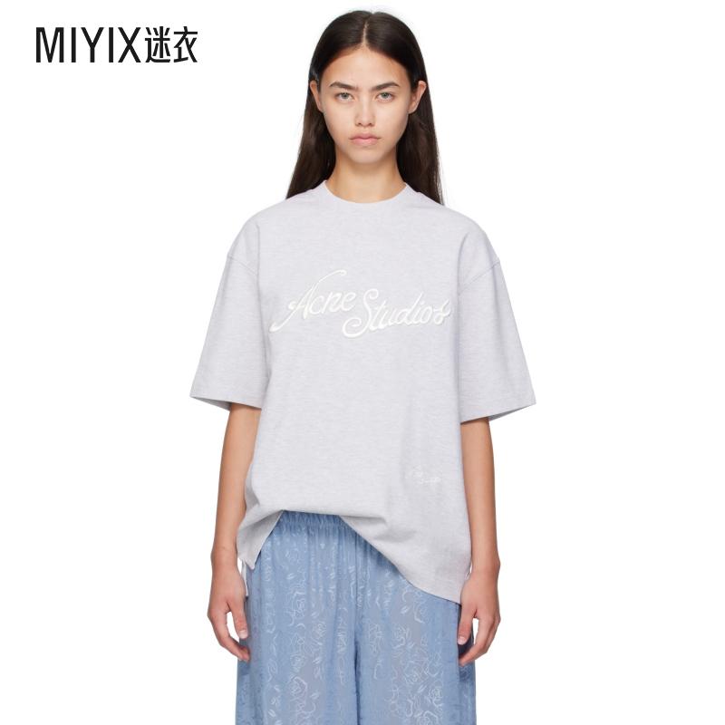Acne Studios 女款灰色徽标 T 恤 迷衣时尚