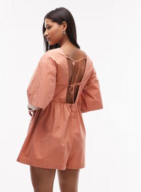 Topshop 女士 短款连身裤 深V领橙色连体衣