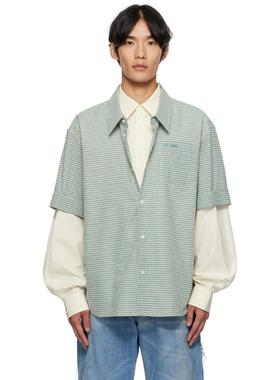 We11Done 男士 衬衫 绿色  米色 Detachable Sleeves 衬衫