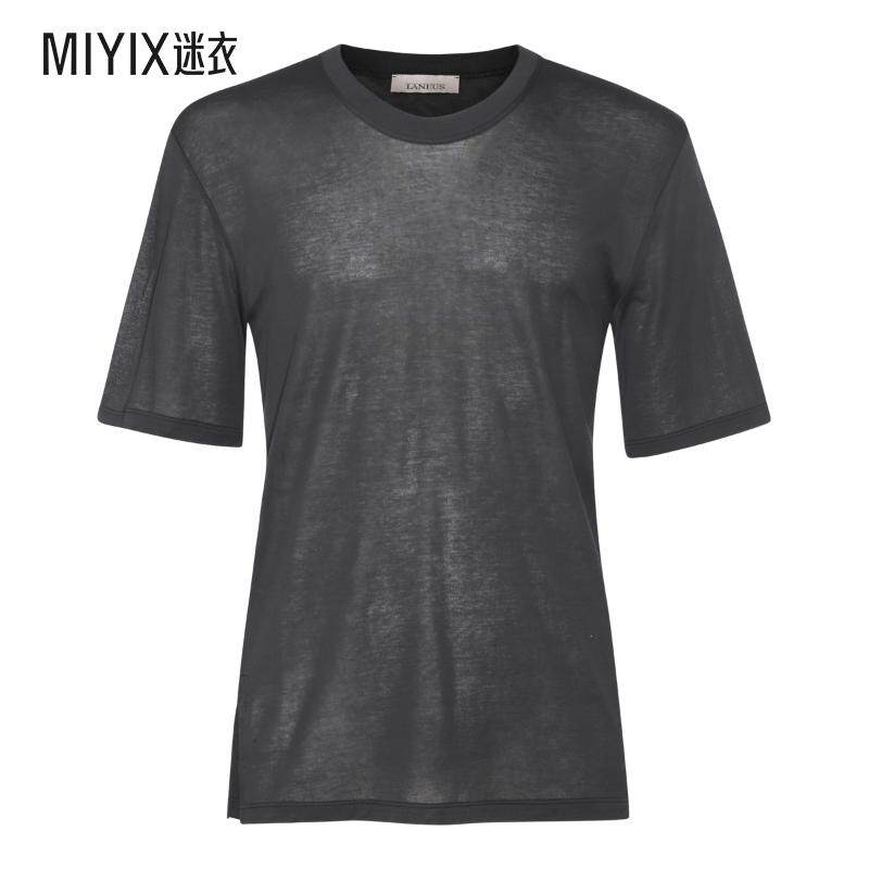 Laneus 男士 黑色棉质T恤 迷衣时尚