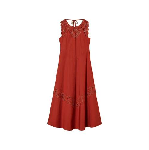 TWINSET 女士 SS26 中长连衣裙 HENNA 棕色真丝连衣裙