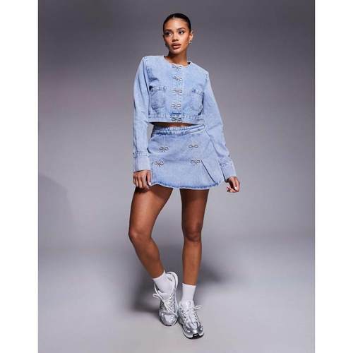 River Island 女士 牛仔半身裙 “” 蝴蝶结牛仔靛蓝色裤裙