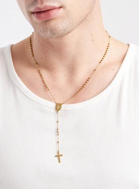 ASOS DESIGN 男士 项链/吊坠 设计防水不锈钢串珠项链(金色)