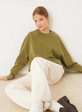 ASOS DESIGN 女士 卫衣 brushback 设计宽松款插肩运动衫(卡其色)