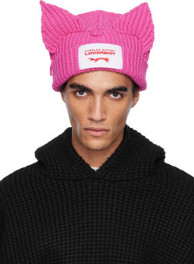 Charles Jeffrey Loverboy 男士 毛线帽 粉色 Chunky Ears 无檐帽
