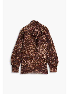 Mikael Aghal 女士 上衣 fil coupé 蝴蝶结豹纹雪纺衫