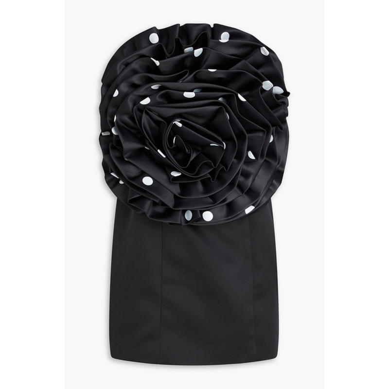 ROTATE 女士 短款连衣裙 抹胸波尔卡圆点花朵装饰缎面迷你连衣裙