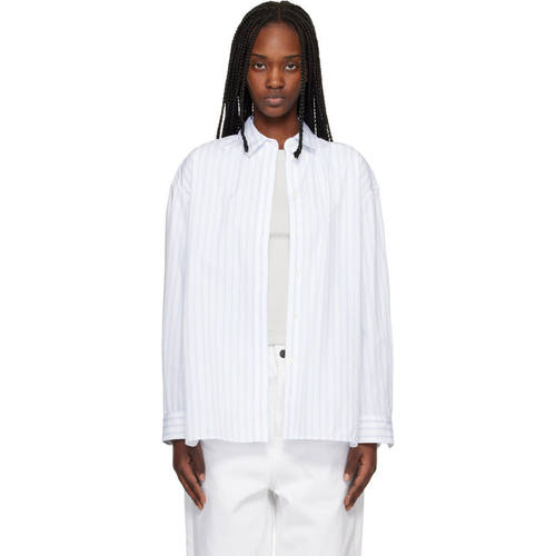 Maison Kitsuné 女士 衬衫 白色  蓝色 Striped Boyfriend