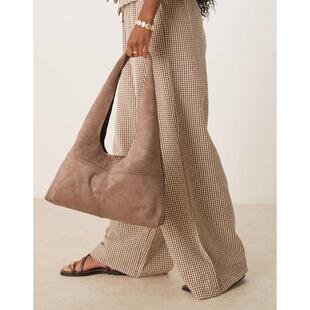 ASOS DESIGN 女士 托特包 设计仿绒面革梯形咖啡色手提包