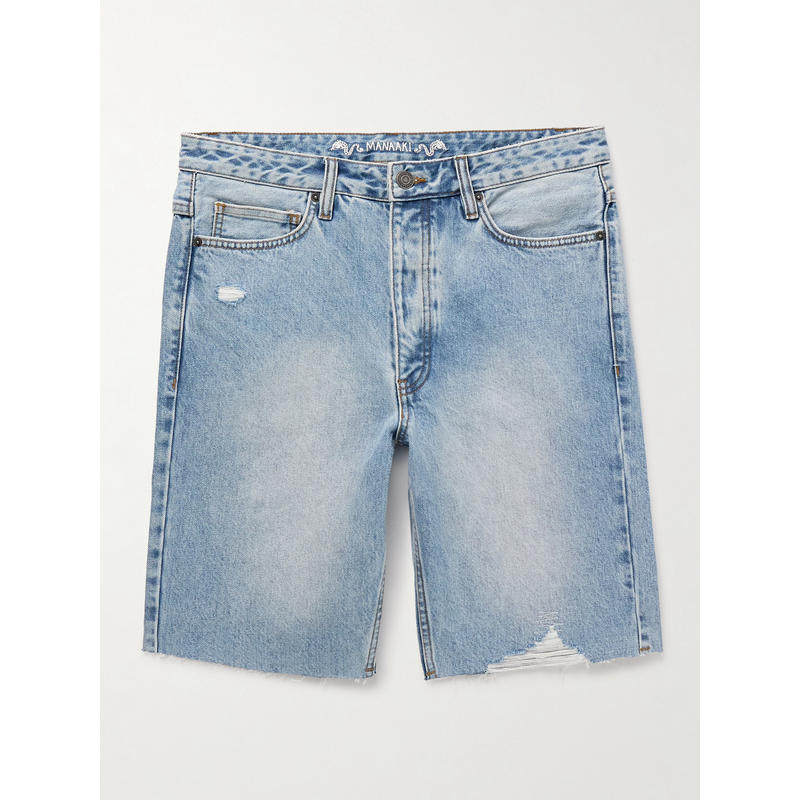 MANAAKI 男士 牛仔短裤 Tama 修身直筒磨破牛仔短裤