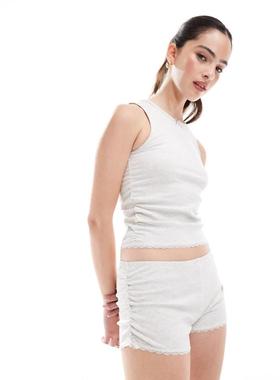 Cotton:on 女士 短裤 sleep marle 棉质罗纹褶皱浅灰色平角内裤