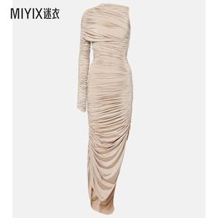 迷衣时尚 Mugler 连衣裙 女款 不对称褶皱长款