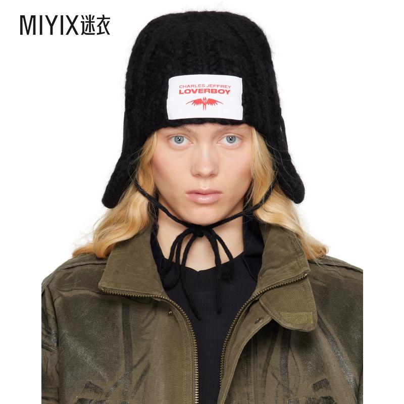 Charles Jeffrey Loverboy 女款黑色 Chunky Aviator 毛线帽 迷衣
