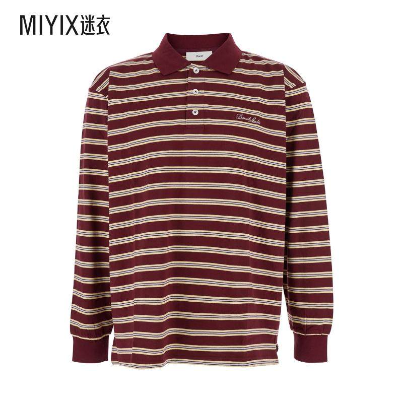 【秋冬新品】Dunst Front 酒红色全幅条纹图案徽标棉质女士毛衣