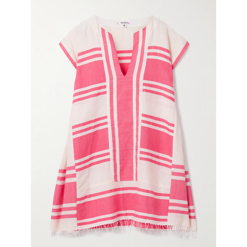 Lemlem 女士 秋冬新品 罩衫 Elina 流苏拼接条纹棉质土耳其式长衫