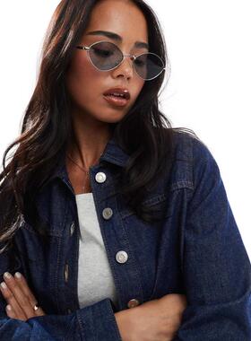 ASOS DESIGN 女士 太阳镜 设计金属椭圆形光泽银色太阳眼镜