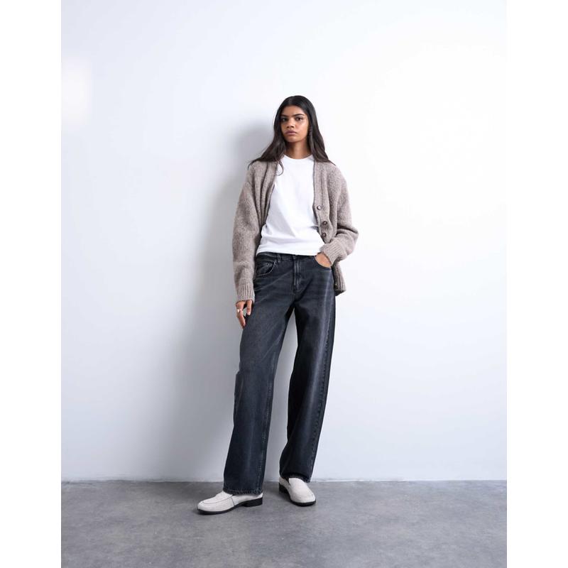 Topshop 女士 牛仔长裤 Lowrie 低腰宽松水洗黑色牛仔裤