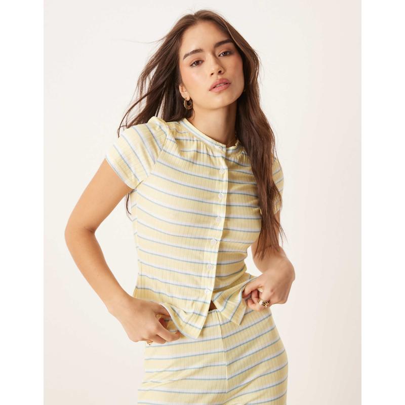 ASOS DESIGN 女士 开衫 co-ord 设计短袖黄色条纹针织开衫