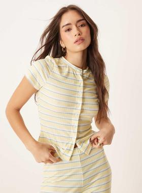 ASOS DESIGN 女士 开衫 co-ord 设计短袖黄色条纹针织开衫