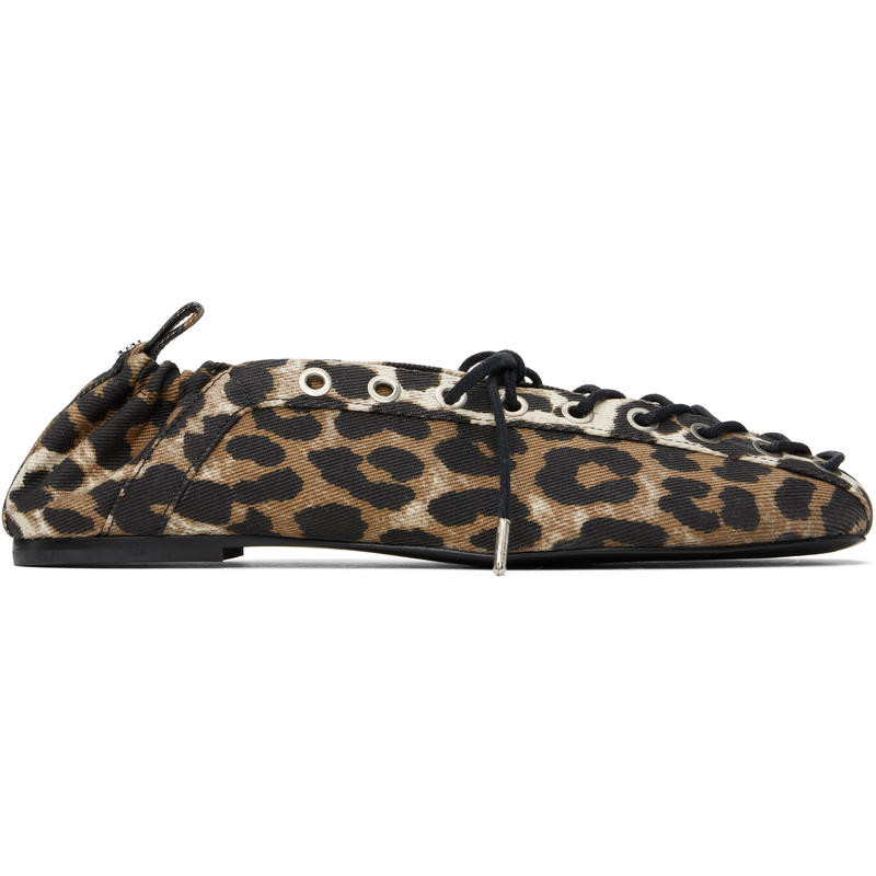 Ganni 女士 芭蕾鞋 棕色 Printed Denim Lace-Up 芭蕾鞋