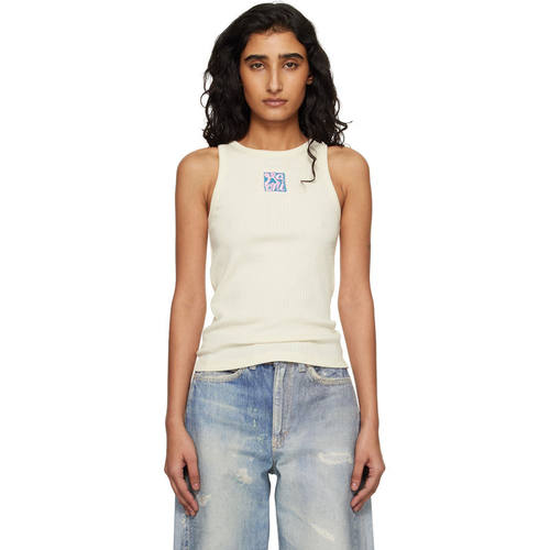 Marni 玛尼 女士 背心 灰白色 Ribbed Cotton Marni Frame Logo