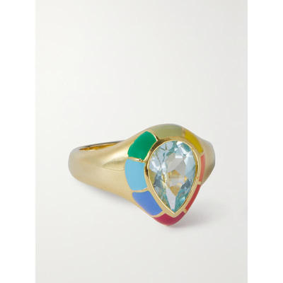 Fry Powers 女士 戒指 Spectrum 镀金纯银、托帕石、搪瓷图章戒指