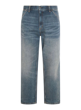 Carhartt WIP 男士 牛仔长裤 USED 蓝色造旧水洗棉质单及膝牛仔裤