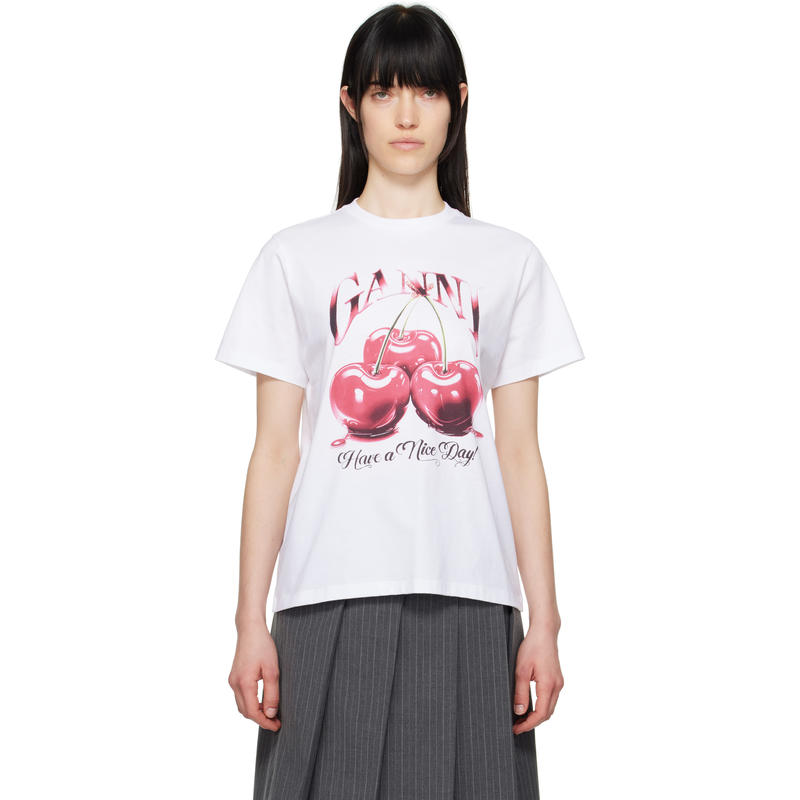 Ganni 女士 T恤 白色 Basic Jersey Cherry Relaxed T 恤