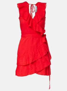 Melissa Odabash 女士 短款连衣裙 Molly 荷叶边棉质缠绕式连衣裙