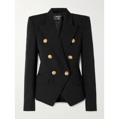 Balmain 女士 SS26 夹克 de poudre 双排扣粒纹羊毛西装外套