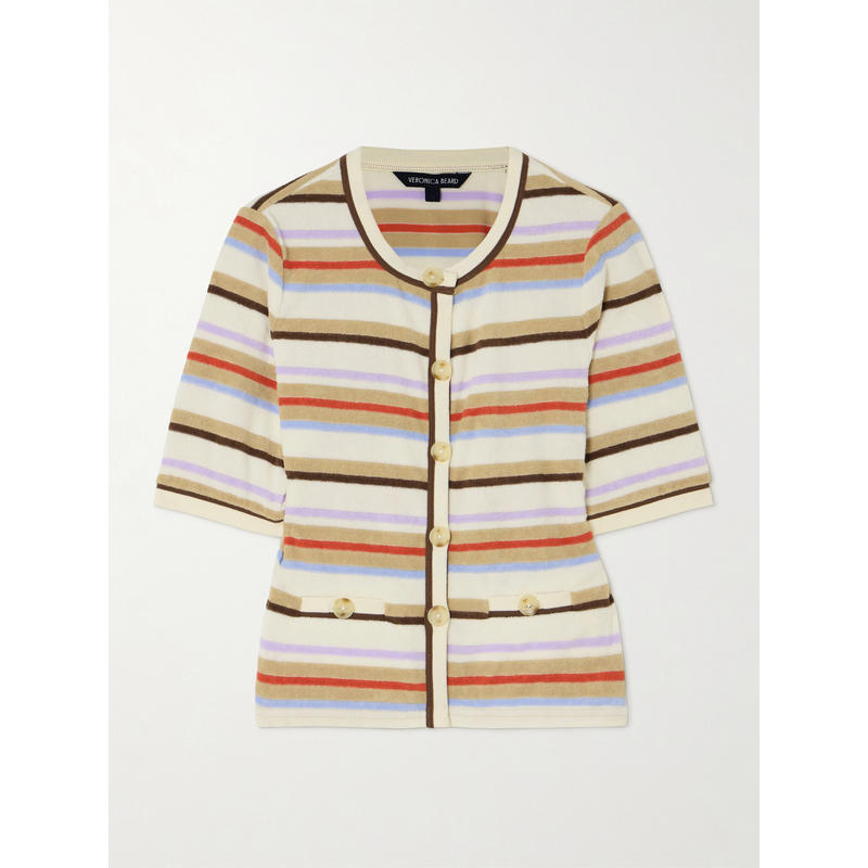 Veronica Beard 女士 开衫 Brendan 条纹棉混纺厚绒布针织开衫