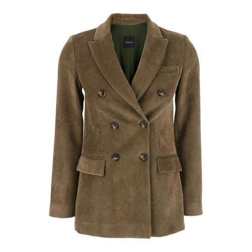 Plain. 女士 西装外套 Revers 绿色双排扣耸肩罗纹天鹅绒女士夹克