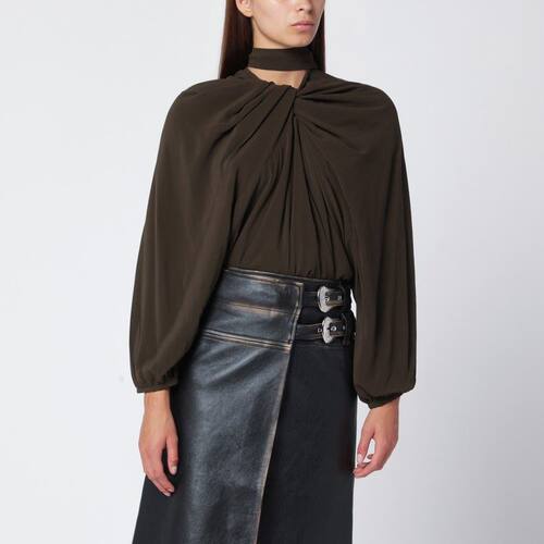 Namacheko 女士 FW25 衬衫 黑色垂褶真丝上衣