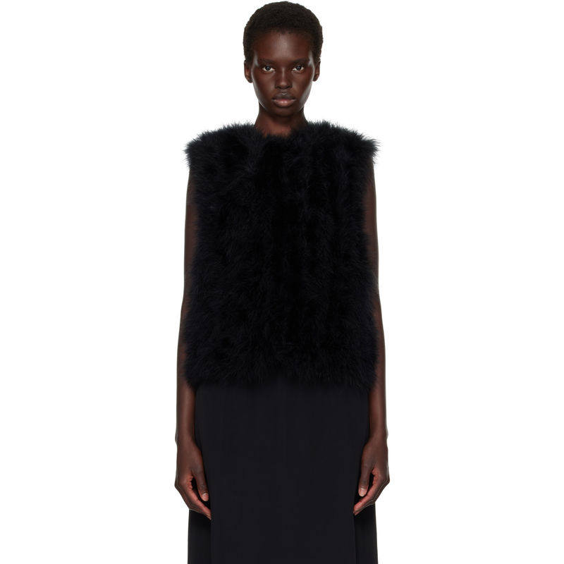Yves Salomon 女士 外套 黑色 Cropped Feather Gilet 马甲图片