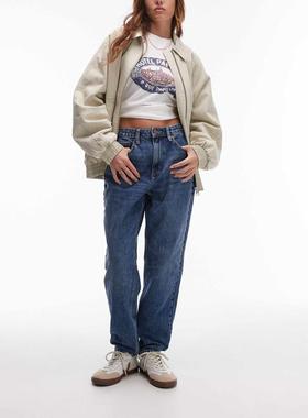 Topshop 女士 牛仔长裤 Mom 经典高腰中长蓝色牛仔裤