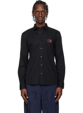 Hugo 雨果 男士 衬衫 黑色 Relaxed-Fit Stretch-Cotton Canvas