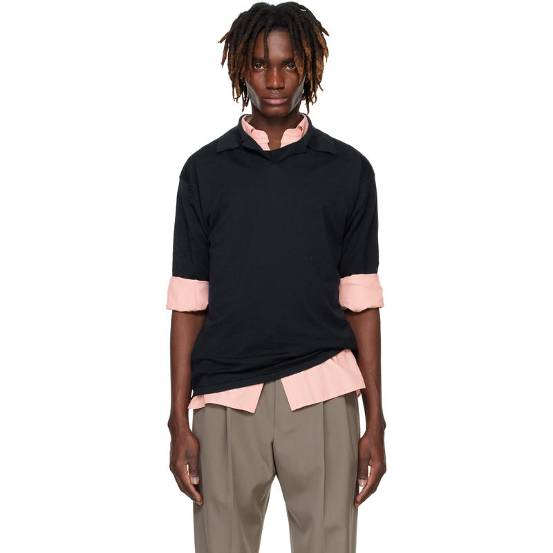 AURALEE 男士 POLO衫 海军蓝 Product Dyed Wool Knit Polo 衫